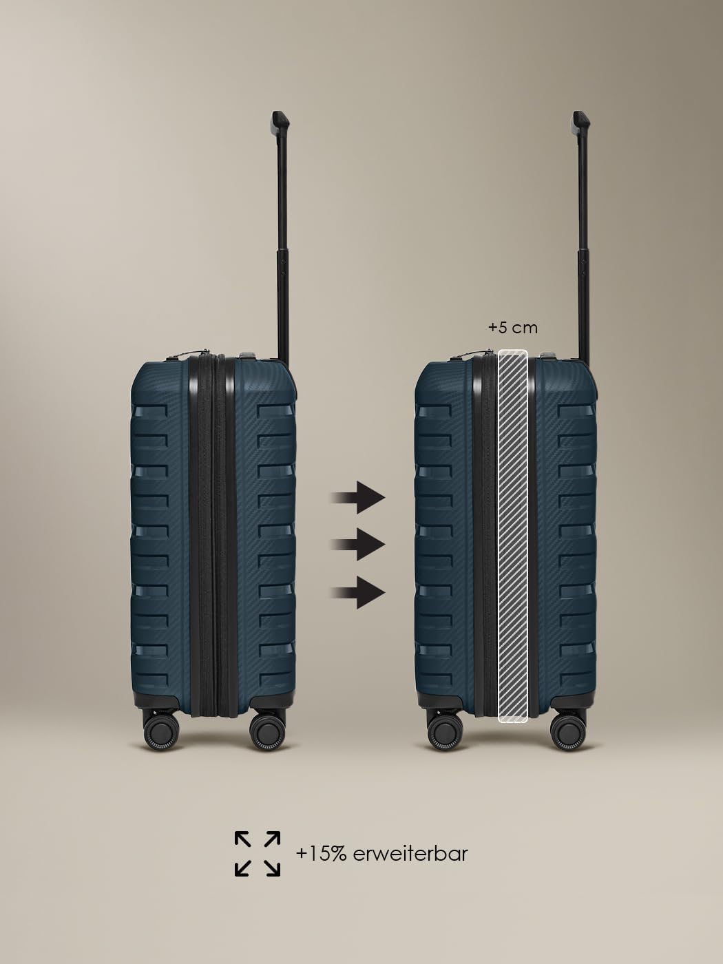 Smartbox Hartschalen Kabinen-Koffer | Kleiner Trolley 37 x 23 x 55 cm von 42 auf 48 Liter erweiterba