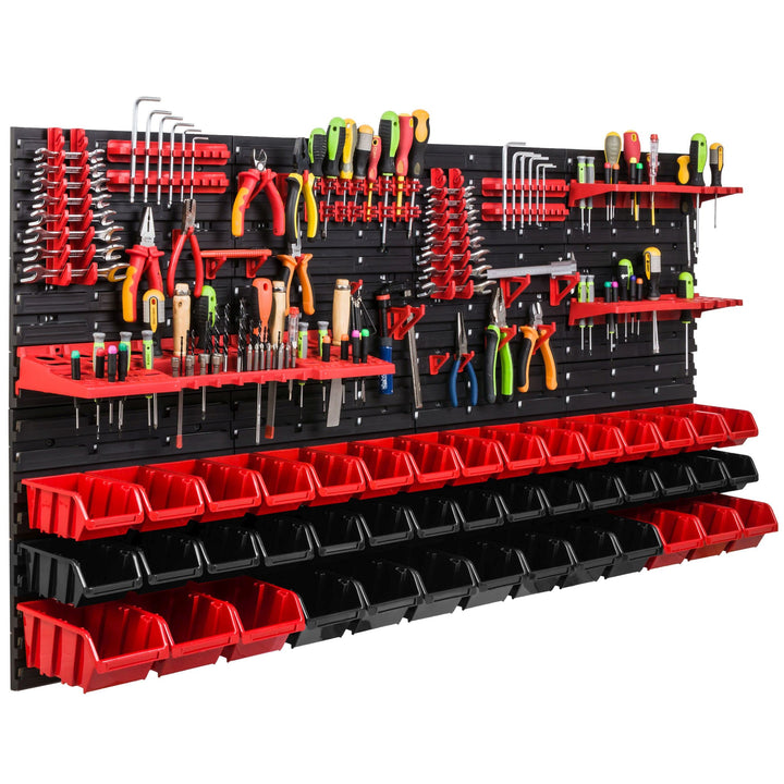 Lagersystem Werkstattregal | 156 x 78 cm | 43 stck. Box | Wandregal mit Werkzeughalterungen und Stap