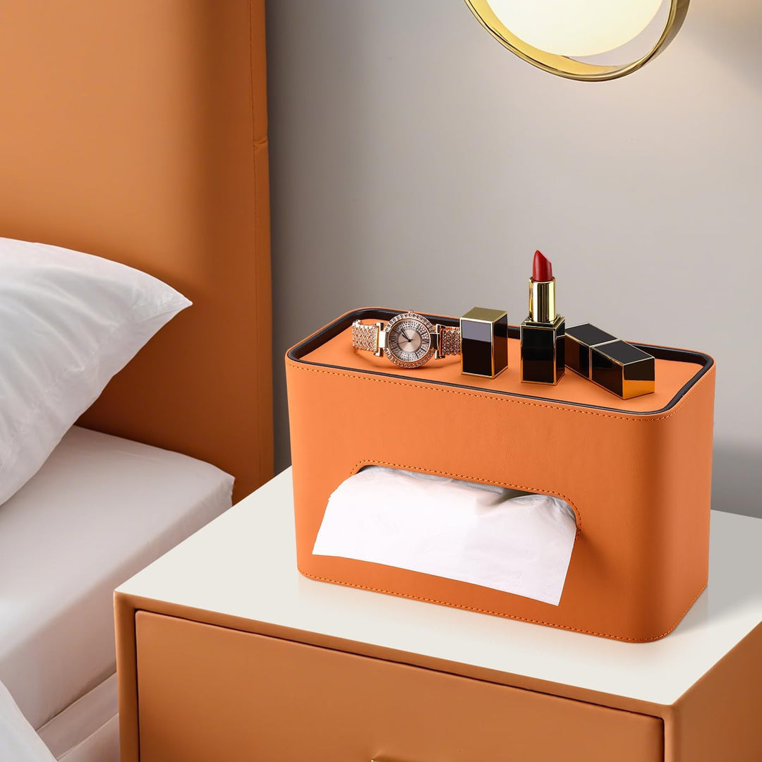 GORESE Taschentuchbox,Leder Rechteckige Kosmetiktücherbox Papiertaschentuchhalter Taschentuchspender