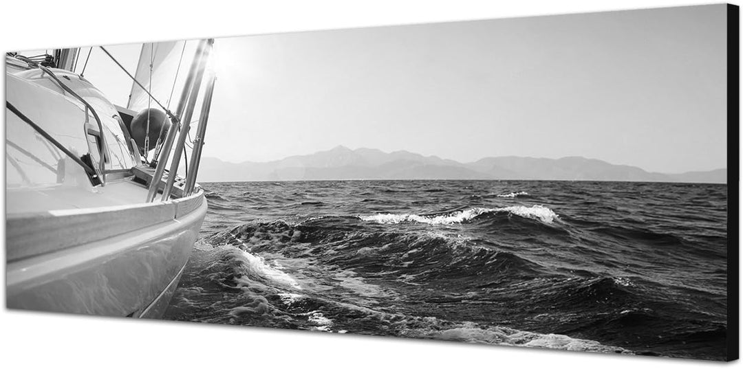 Paul Sinus Art Leinwandfoto als Panorama SCHWARZ/Weiss 150x50cm Meer Segelboot Yacht Sonnenuntergang