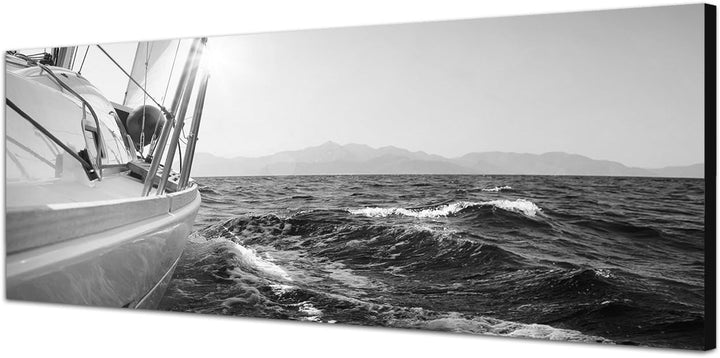 Paul Sinus Art Leinwandfoto als Panorama SCHWARZ/Weiss 150x50cm Meer Segelboot Yacht Sonnenuntergang