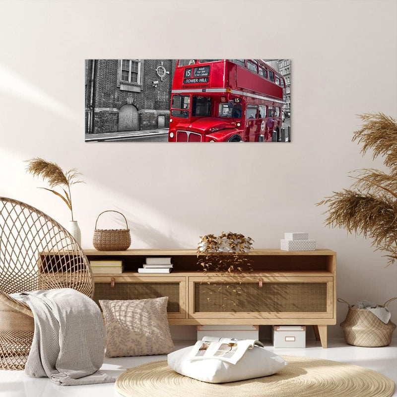 Wandbilder Dekoration Wohnzimmer Bus Denkmal London Geschichte Panorama Bilder auf Leinwand 120x50cm