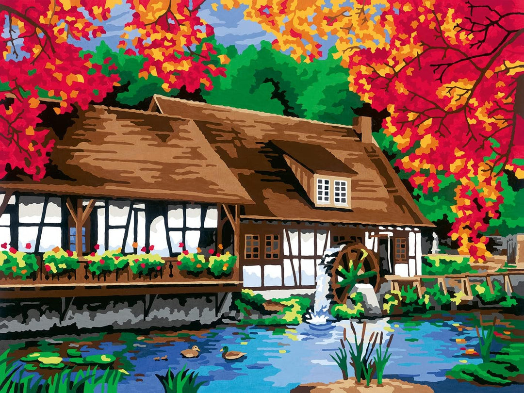 Ravensburger CreArt 23546 - Mühle am Blautopf - Malen nach Zahlen Erwachsene, DIY Malset mit Pinsel
