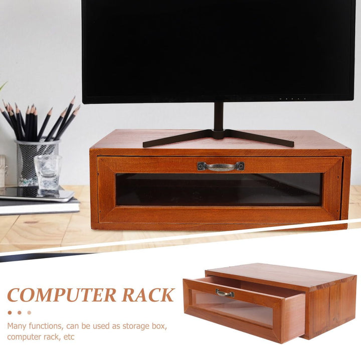 UKCOCO Monitorständer Mit Schublade: Retro Schreibtisch Monitor Erhöhung Holz Desktop Organizer Und