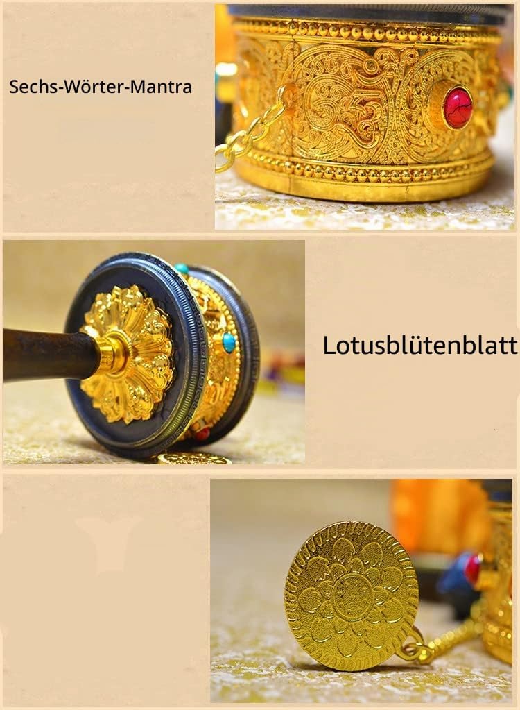 Tibetische Gebetsmühle, Tibetisch Buddhistische Gebetsmühle, Legierung tibetischer Buddhismus Sechs