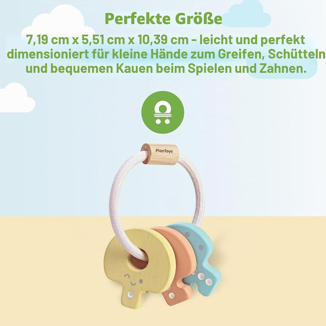 PlanToys Schlüsselrasseln Baby - Rassel und Beissring Baby - Greifling aus Holz - Babyspielzeug - Ho