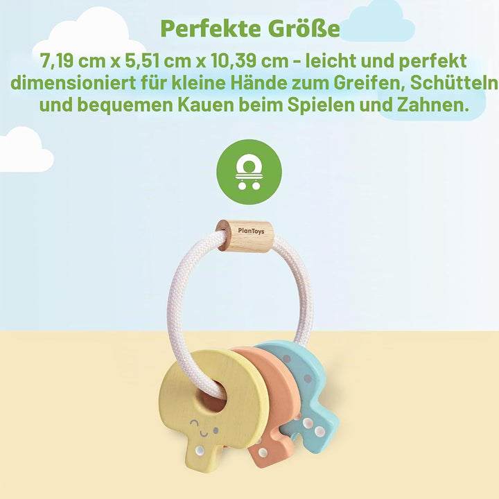 PlanToys Schlüsselrasseln Baby - Rassel und Beissring Baby - Greifling aus Holz - Babyspielzeug - Ho