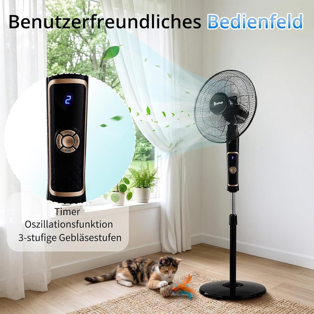 LEADZM Standventilator Leise mit Fernbedienung,3 Geschwindigkeitsstufen,7,5H Timer,117-134 cm höhenv