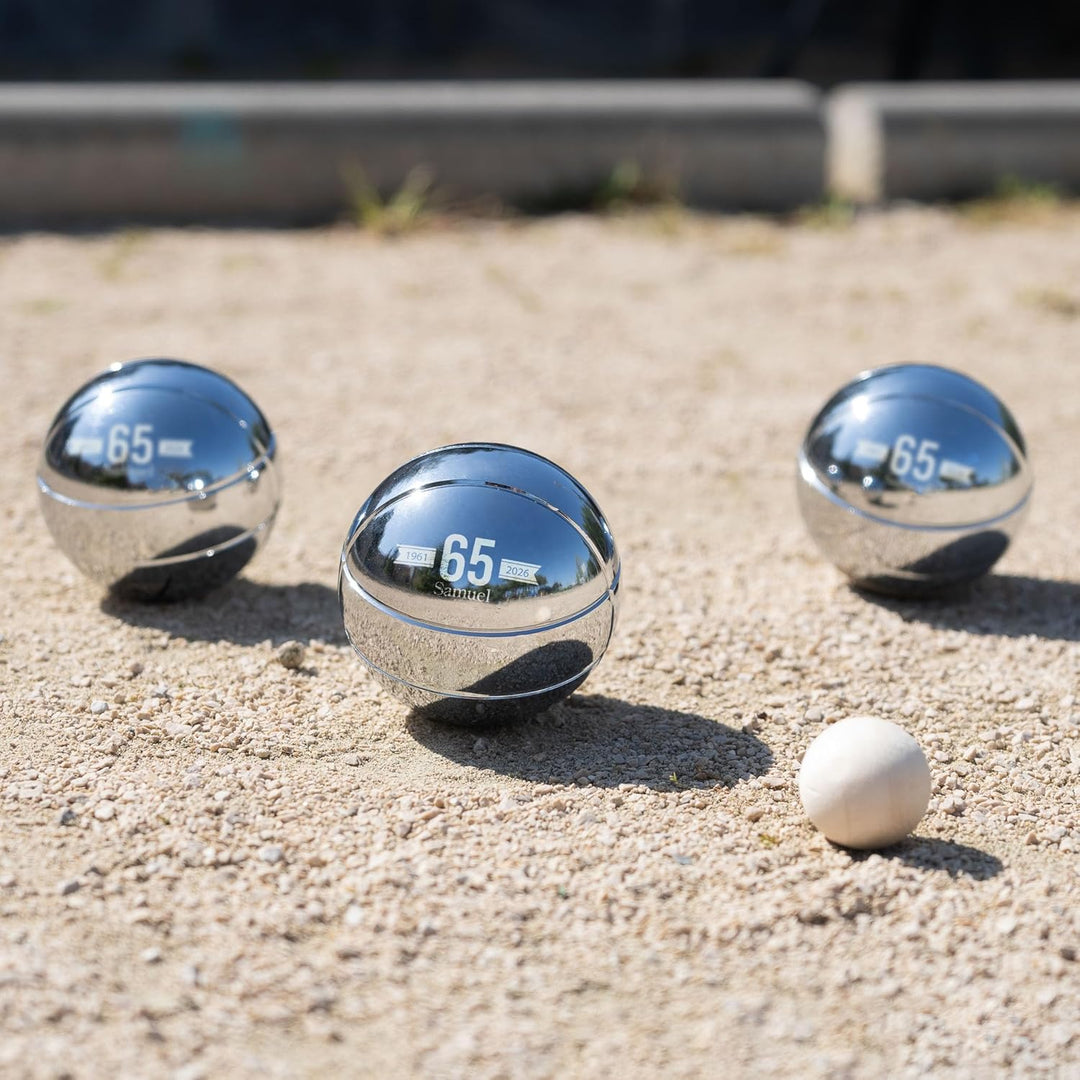 Wanapix|Pétanque-Kugeln | Geschenk| 3 Kugeln+Tasche |Namen Text Personalisieren Metall Flagge, Metal