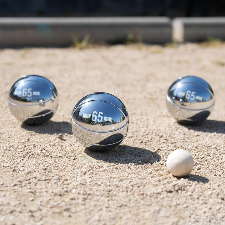 Wanapix|Pétanque-Kugeln | Geschenk| 3 Kugeln+Tasche |Namen Text Personalisieren Metall Flagge, Metal
