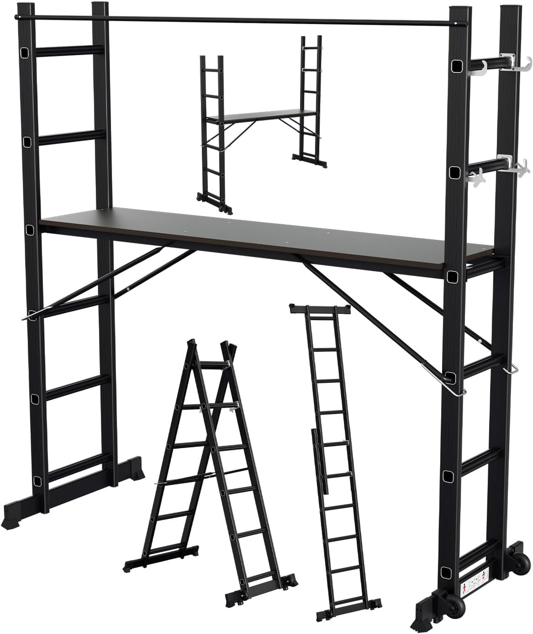 Gimisgu Gerüst, 4 in 1 Alu Multifunktionsleiter 6+6 Stufen, Mobile Mehrzweckleiter mit Plattform und