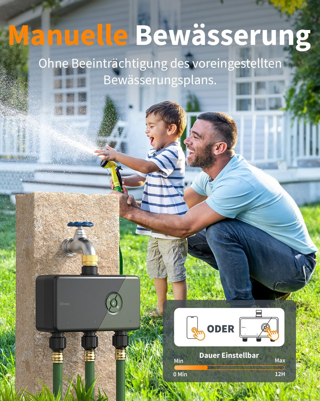 Diivoo Bewässerungscomputer WLAN 3 Ausgänge mit 60M RFID-Technologie, Smart Zeitschaltuhr Bewässerun