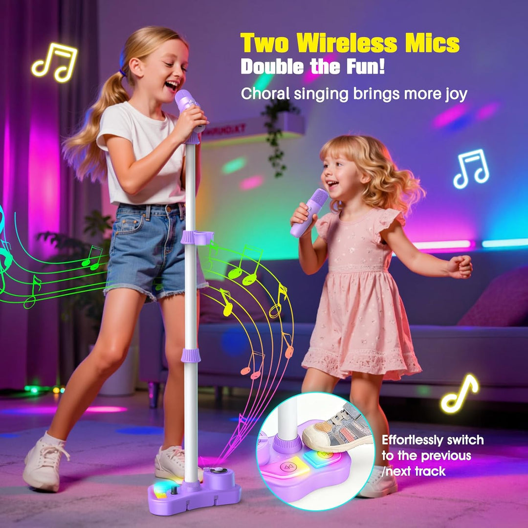 Karaoke Maschine Kinder mit 2 Bluetooth Mikrofon, Weihnachten Geschenk Spielzeug Mädchen 3-12 Jahre