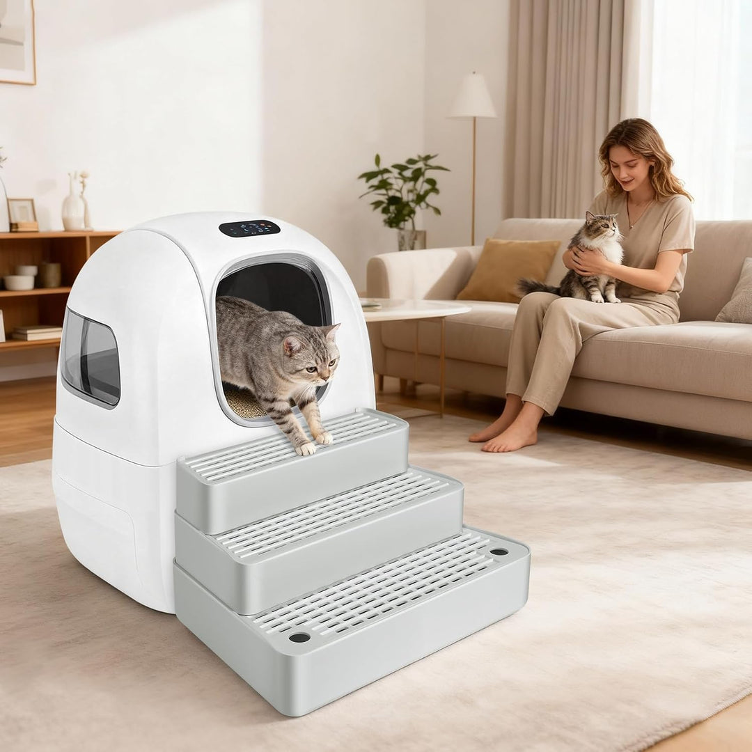 Verstellbare 3-stufige Katzentoilettenrampe, Katzen Treppen & Stufen mit Filterfunktion, leicht zu r