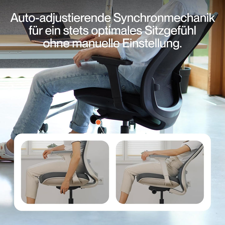 Ergo Bürostuhl Ergonomisch mit Armlehnen Schwarz | | Schreibtischstuhl mit Synchronmechanik, Lordose
