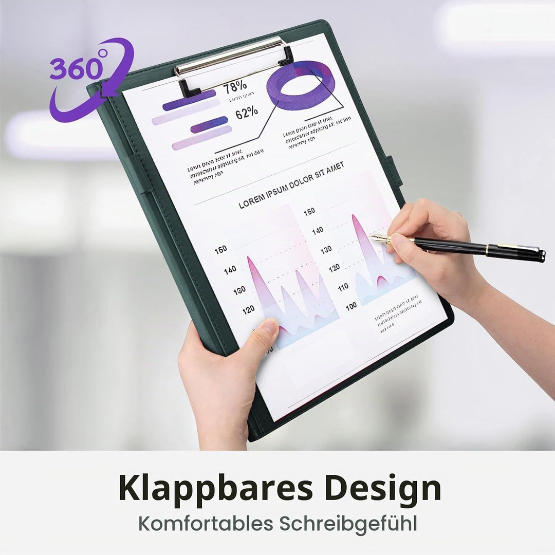 A4 Schreibmappe Klemmbrett, Klemmbrettmappe A4 mit Deckel, Dokumentenfächern, Stiftehalter, und Magn