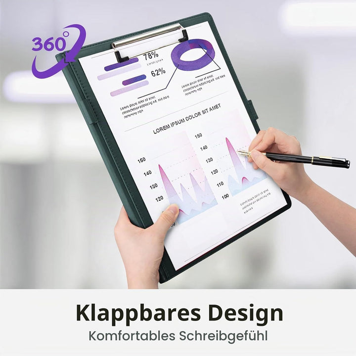 A4 Schreibmappe Klemmbrett, Klemmbrettmappe A4 mit Deckel, Dokumentenfächern, Stiftehalter, und Magn
