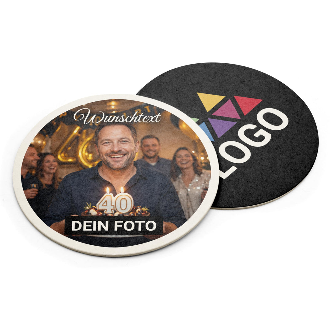 printplanet - Bierdeckel Rund Personalisiert mit Foto und Text - 50 Stück - Gastro-Qualität Made in