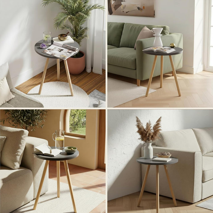 Beistelltisch Rund Anthrazit Dreibein Holzbeine Ø34x45cm Sofatisch Couchtisch Nachttisch Wohnzimmer