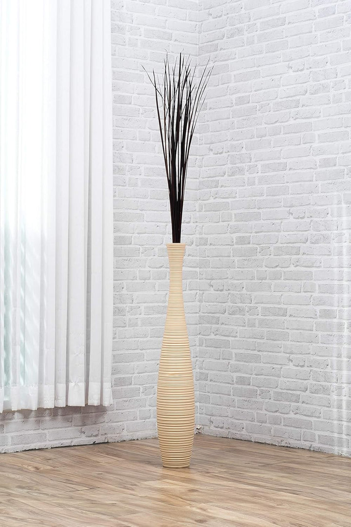 Leewadee Grosse Bodenvase für Dekozweige hohe Standvase Design Holzvase, Holz, 90 cm, Creme 90 cm Cr