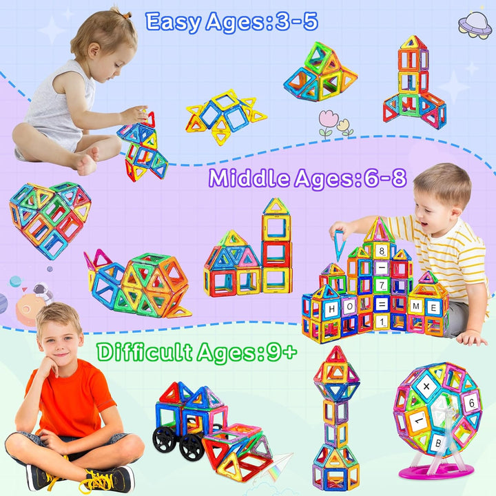 AQXONG 126 Teile Magnetische Bausteine, Magnetspielzeug Magnete für Kinder, Lustiges Pädagogisches B