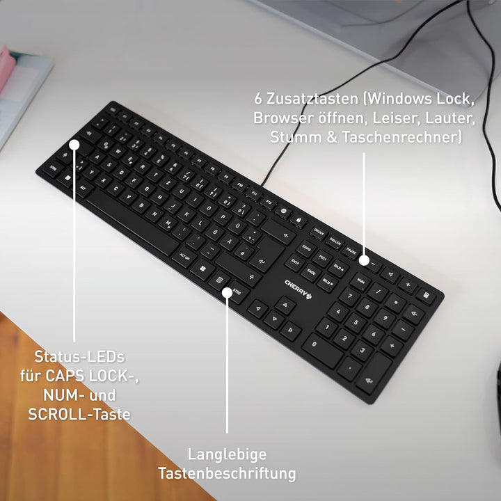 CHERRY KC 6000 SLIM, Ultraflache Design-Tastatur, Deutsches Layout (QWERTZ), Kabelgebunden (USB-A An