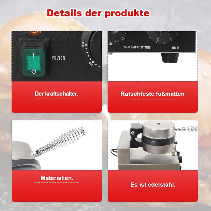 TABODD Panini Presse Sandwichmaschine Burger-Maschine, 100W Elektrische UFO-Burger-Presse für Hambur