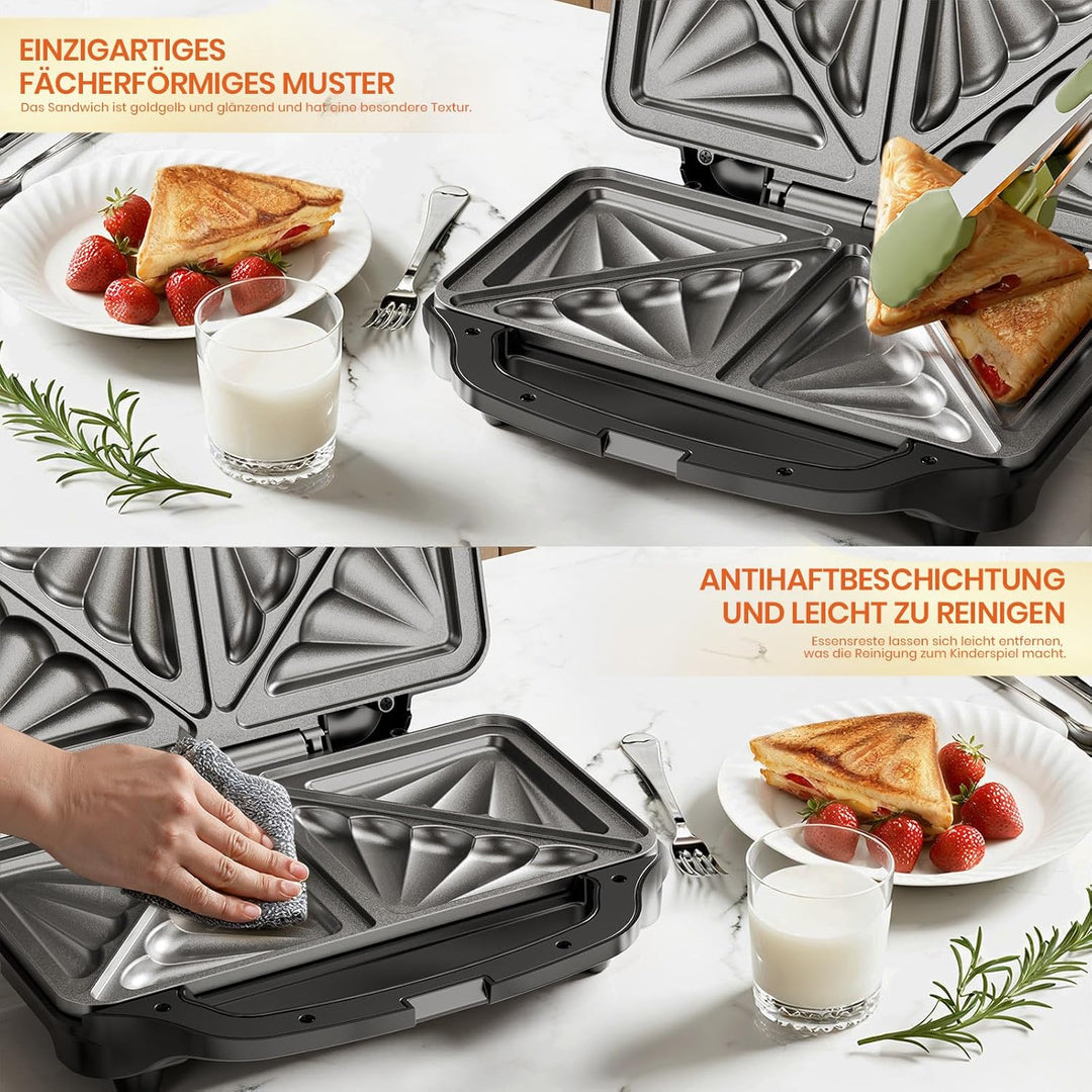 Sandwichmaker 1000W Sandwichtoaster Kontaktgrill Sandwich Grill | Mit Antihaftbeschichtung Schnelle