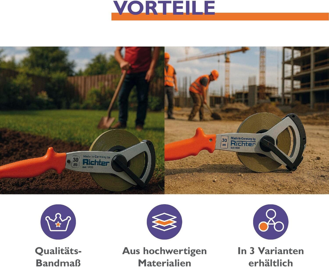 RICHTER Rahmen Stahlmassband Metri Anfang B Genauigkeit II, 100 m, weisslackiert, 414W-V/100M Länge: