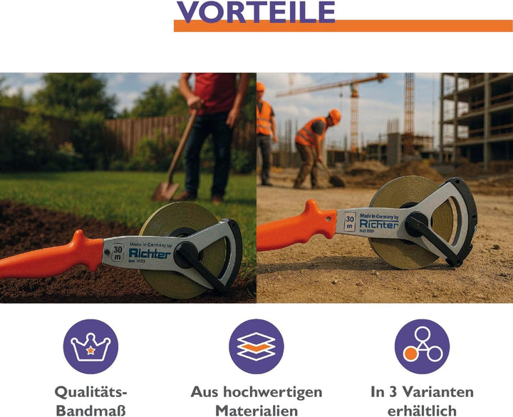 RICHTER Rahmen Stahlmassband Metri Anfang B Genauigkeit II, 100 m, weisslackiert, 414W-V/100M Länge:
