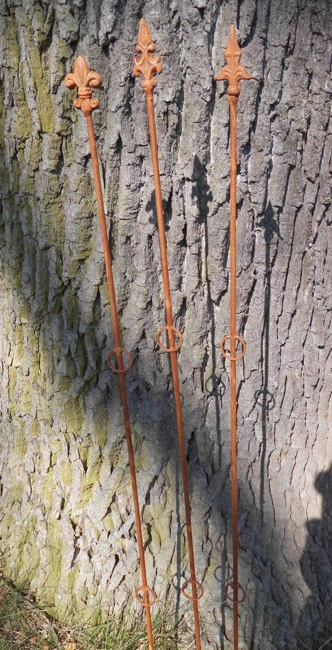 3er-Set dekorative Rankstäbe Rankhilfe verzierte Spitze Eisen Rost 115