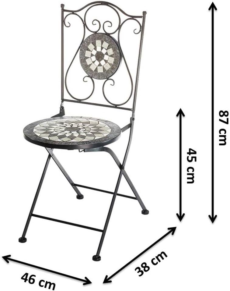 Kobolo Gartenstuhl Klappstuhl Mosaikstuhl Metallstuhl - Höhe 88 cm - grau- für Innen- und Aussenbere