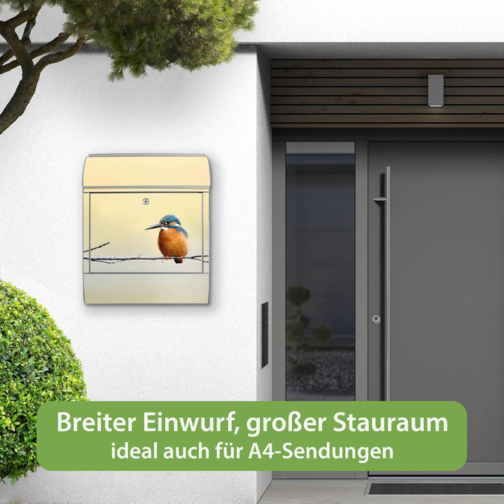 banjado® Design Briefkasten mit Motiv Pause 39x47x14cm &amp; 2 Schlüssel - Briefkasten Stahl Silber mit