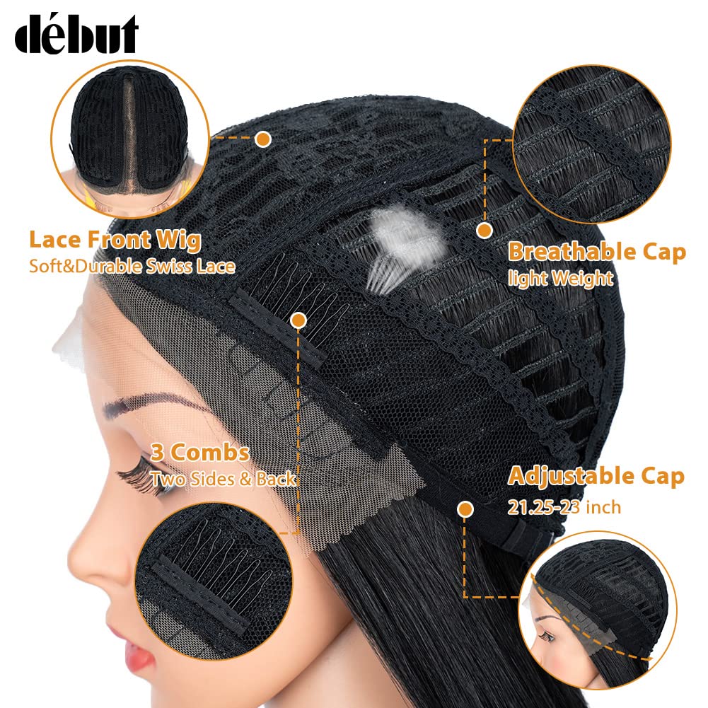 DÉBUT Lace Front Perücke Super lange Glatte Perücke für Damen 95 cm 260g Kunsthaar Hitzebeständige F