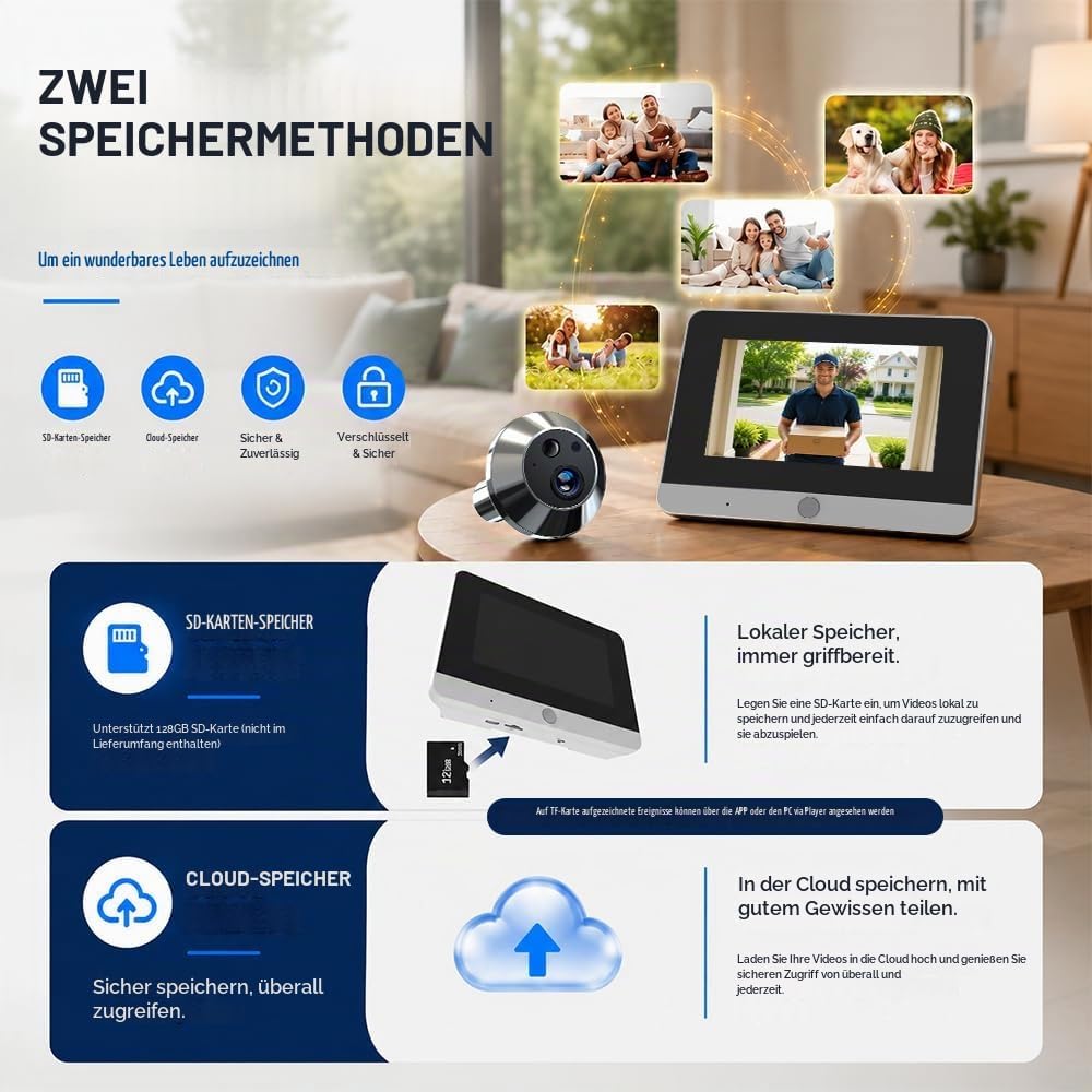 TKSTAR Türspion Überwachungs-Kamera Funk WLAN WiFi Handyübertragung mit APP Handy Aufzeichnung + Bew