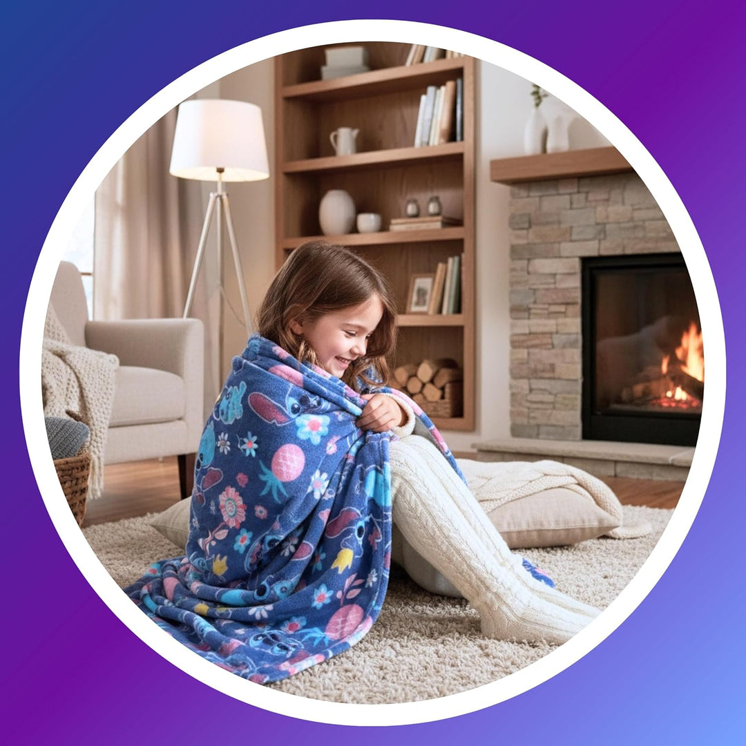 Disney Stitch Decke mit Tropischem Design Weiches und Warmes Fleece, Geschenk für Mädchen und Teenag