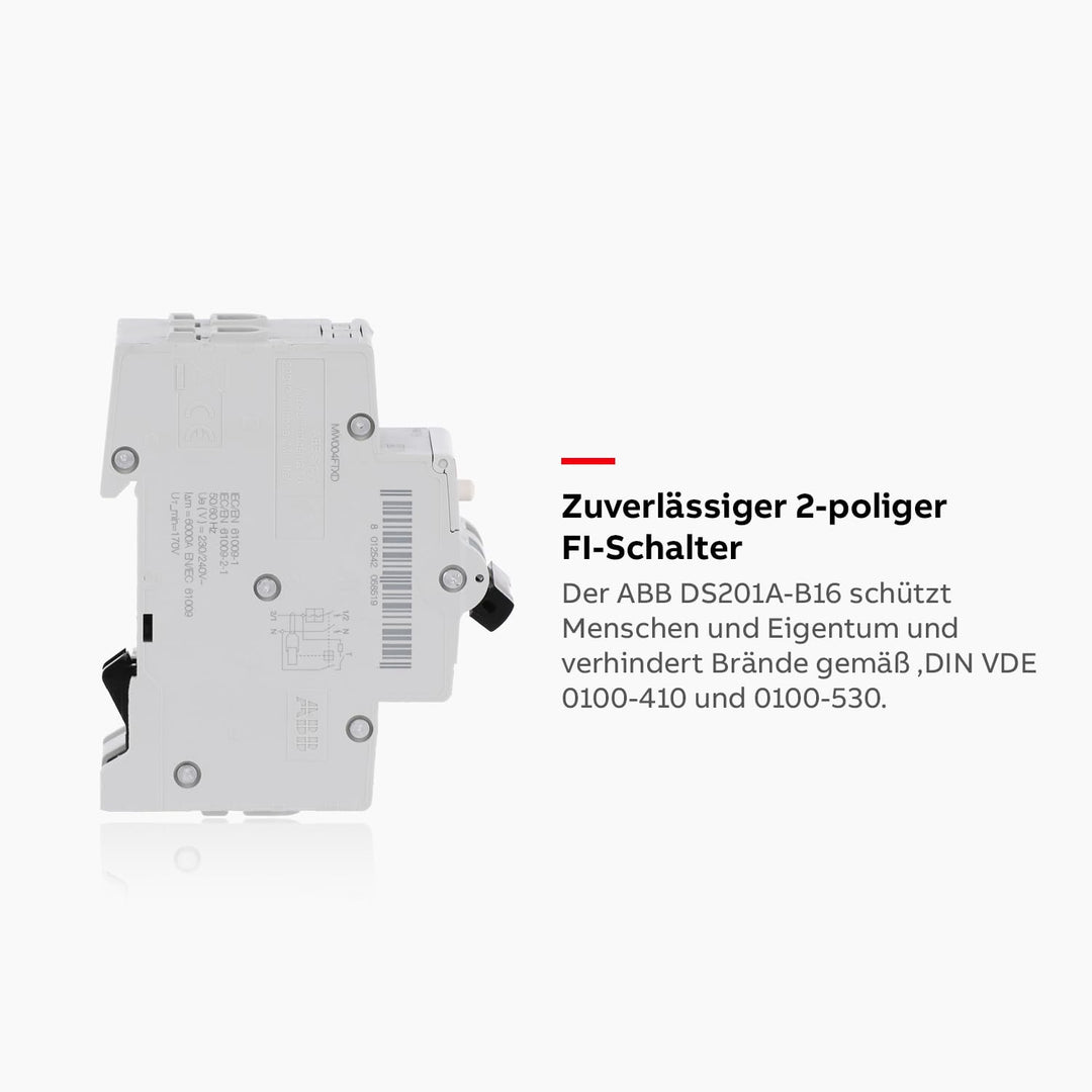 ABB DS201A-B16 DS201A-B16/0,03 FI/LS-Schalter 6kA, 1P+N, Typ A, B 16, 30mA, grau, 2 TE Single, Singl