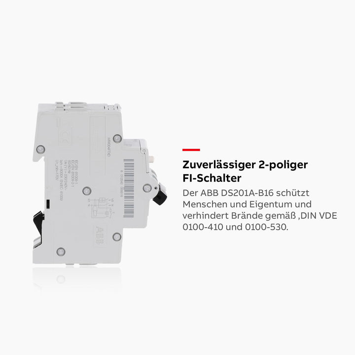 ABB DS201A-B16 DS201A-B16/0,03 FI/LS-Schalter 6kA, 1P+N, Typ A, B 16, 30mA, grau, 2 TE Single, Singl