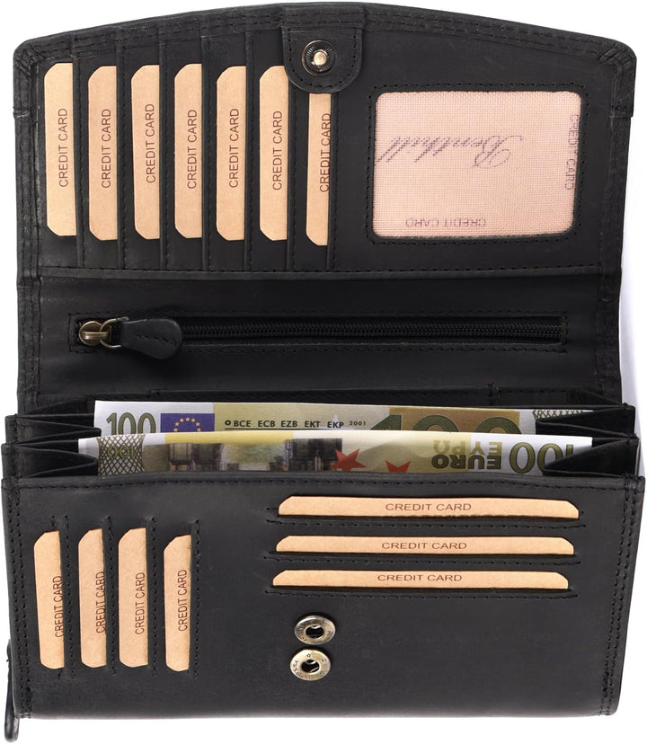 Benthill Geldbörse Gross Echt-Leder - Damen XL Portemonnaie mit RFID Schutz - Frauen Vintage Geldbeu