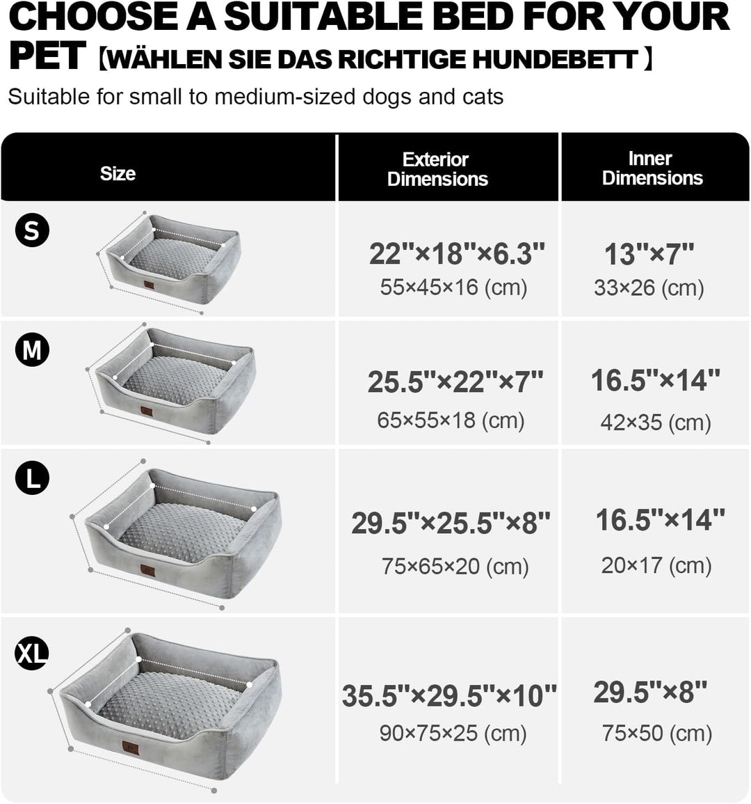 Hundebett Kleine und Mittlgrosse Hunde 65×55×18cm, Waschbare Hundekissen, Bezug abnehmbar, Hundesofa