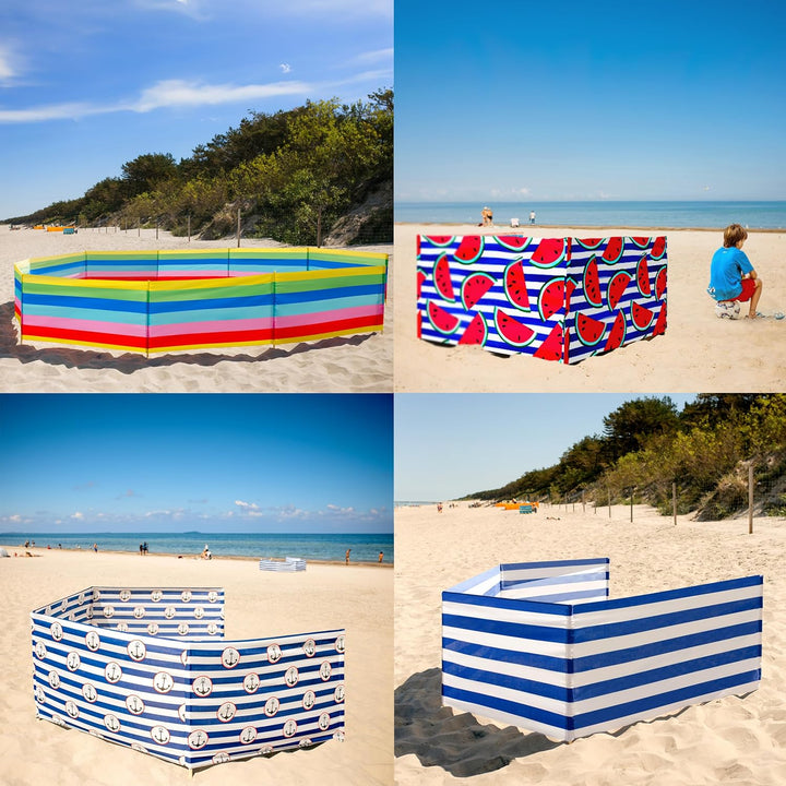 Ladeheid Windschutz Strand Sichtschutz mit Holzstab praktisches Strand Zubehör LAEX001 10 m Wasserme