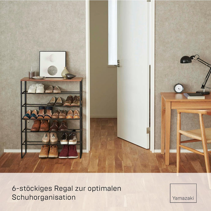 Shoe rack with wood top board - Tower - black Single Schwarz, Single Schwarz