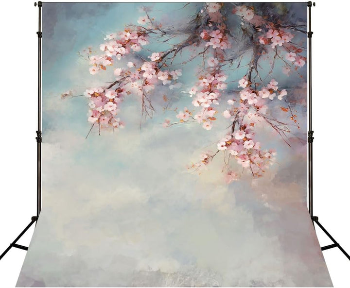 Kate Fotografie Hintergrund 5x7ft/1.5mx2.2m Hand gemalt Kunst rosa Blume Fotografie Hintergrund blau