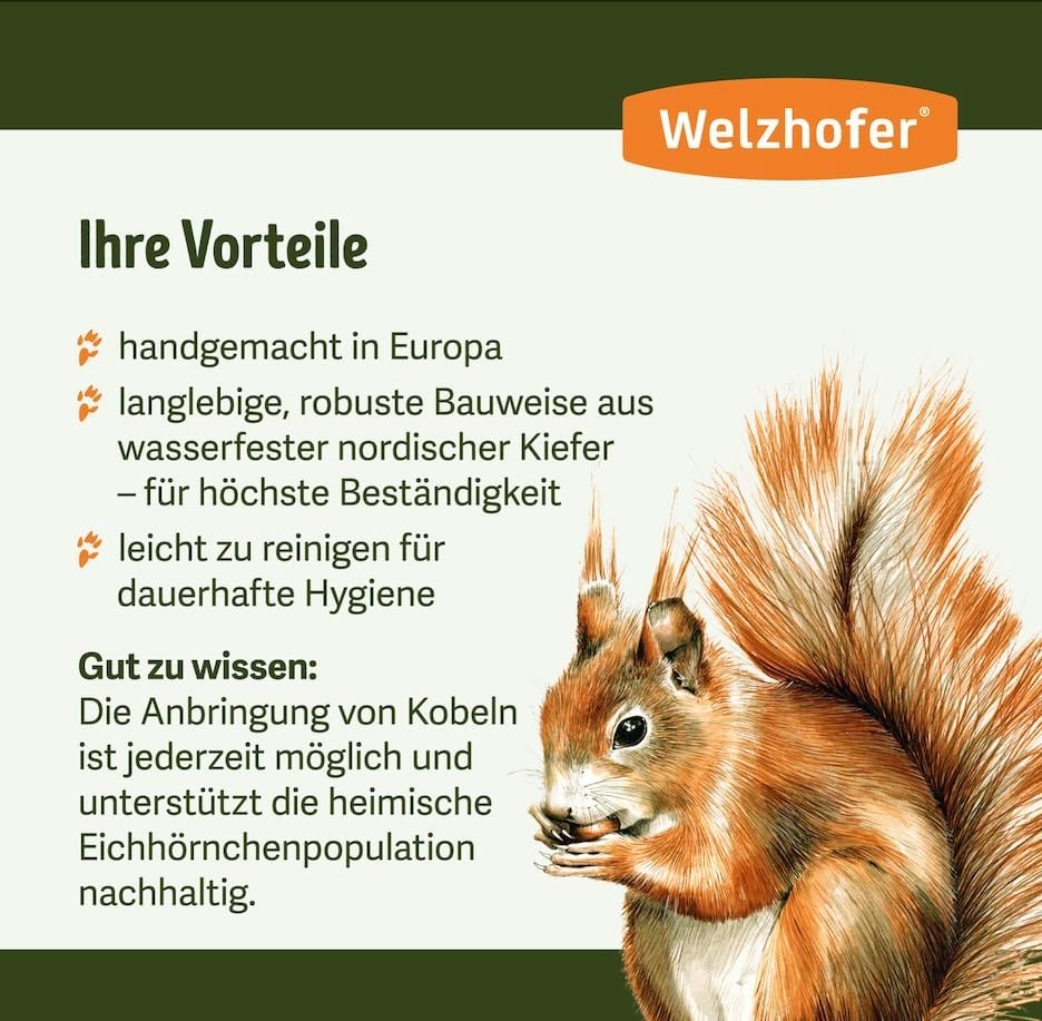Welzhofer Eichhörnchen-Kobel Carlotta – wetterfestes Eichhörnchenhaus mit 2 EIN-/Ausgängen, Belüftun