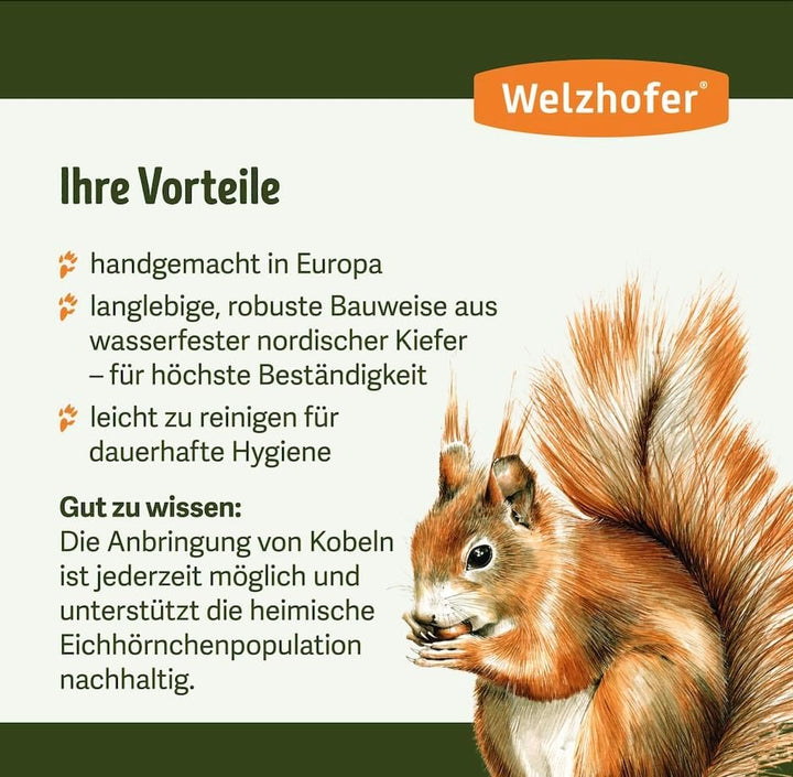 Welzhofer Eichhörnchen-Kobel Carlotta – wetterfestes Eichhörnchenhaus mit 2 EIN-/Ausgängen, Belüftun