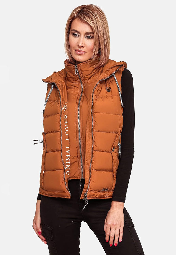 MARIKOO Damen leichte Übergangsweste Steppweste mit Kapuze Taisaa XS-3XL XS Rusty Cinnamon, XS Rusty