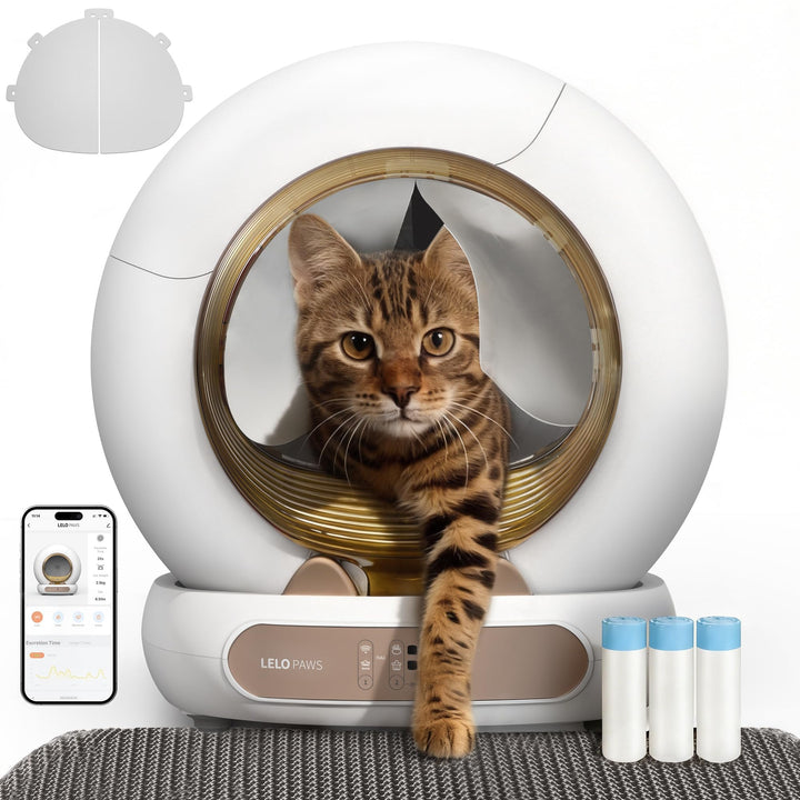 Selbstreinigende Katzentoilette mit Türvorhang, 65L+9L Katzenklo Selbstreinigend mit Müllbeutel, Mat