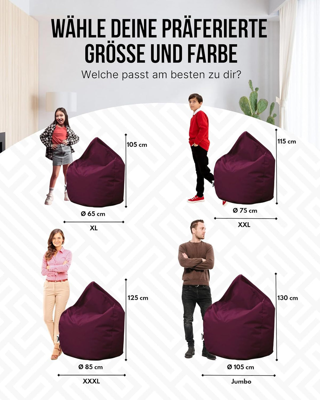 PATCH HOME Patchhome Sitzsack Tropfenform mit Reissverschluss Nachfüllbar - für In &amp; Outdoor - mit S