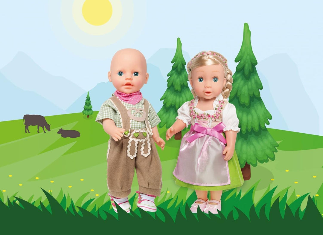 Heless 1114 - Bekleidungs-Set für Puppen, 3 teilig mit Trachtenhose, Hemd und Halstuch, Grösse 28 -