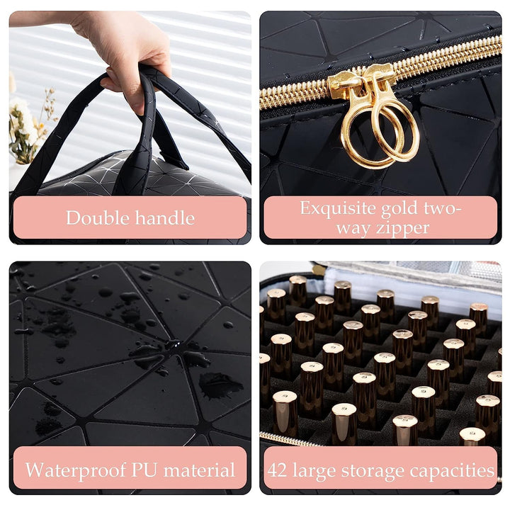Uross Nagellack Organizer für 42 Nagellackflaschen und 1 LED-Nagellampe, Nagellack Aufbewahrung Tasc